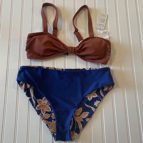 Cupshe Bikini NWT Women L Rust Textured Top Floral Paisley High Waist Swim Set - Picture 3 of 10